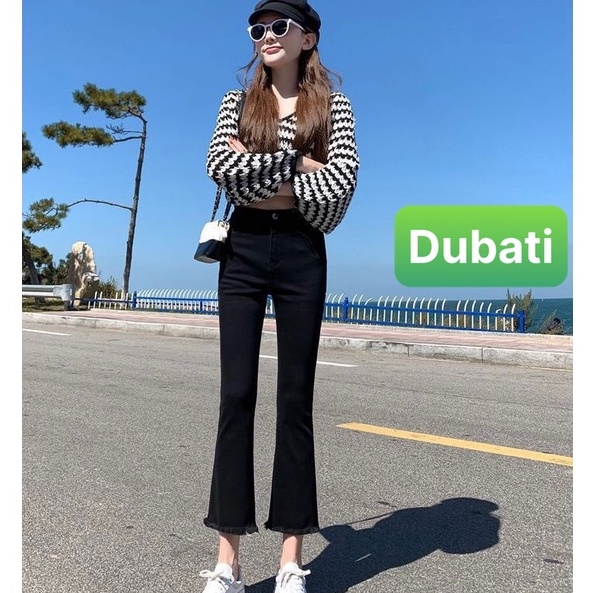 QUẦN JEAN NỮ ỐNG LOE CHẤT BÒ ĐEN SIÊU CO GIÃN NÂNG MÔNG LƯNG CAO SANG CHẢNH- DB 222- DUBATI FASHION