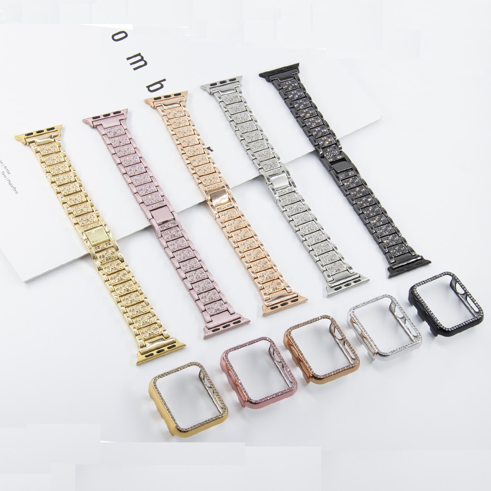 Dây Đeo Đồng Hồ 2 Trong 1 Phối Kim Cương Giả Bằng Thép Không Gỉ Cho Apple Watch 7 6 5 4 3 2 1 SE 7 41MM 45MM 44MM 40MM 42MM 38MM