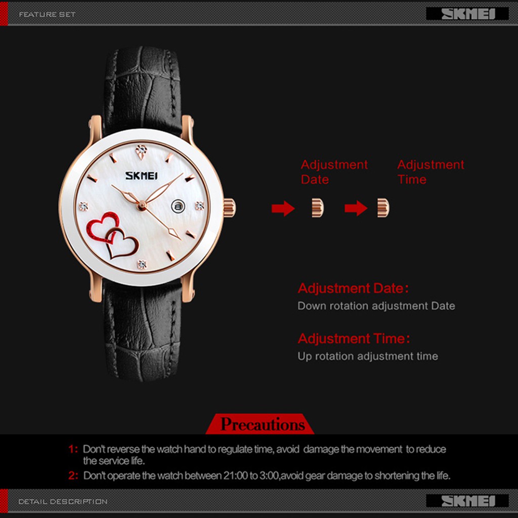 Đồng hồ nữ SKMEI dây da cao cấp, mặt trái tim nổi điệu đà, quý phái | BigBuy360 - bigbuy360.vn