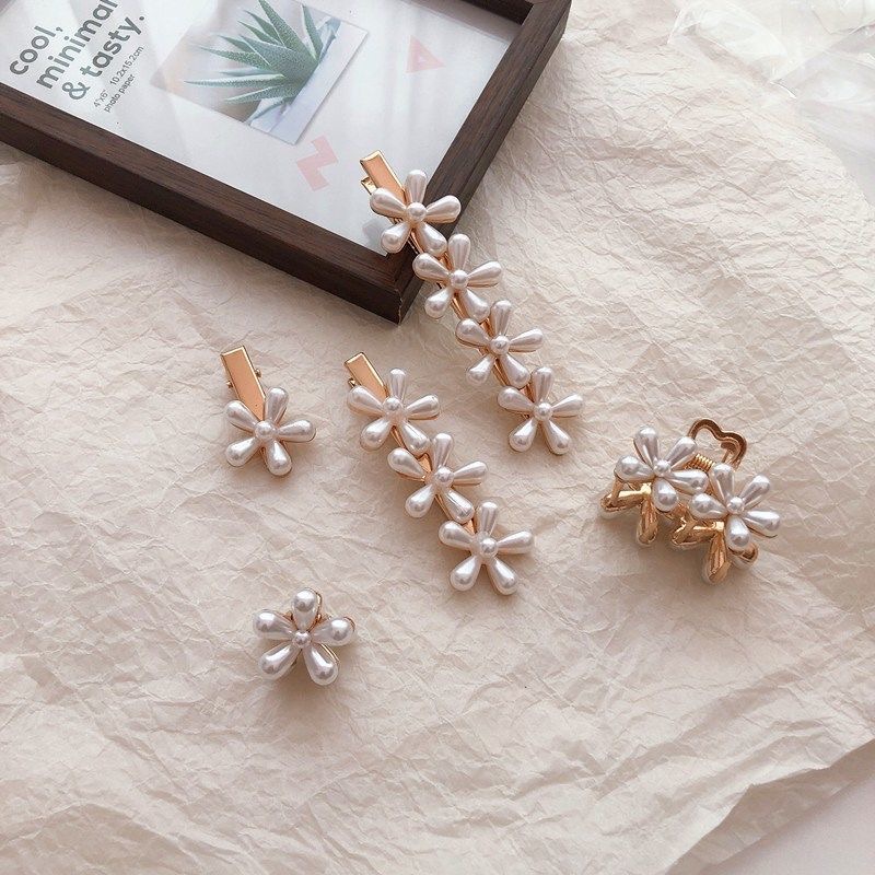 Kẹp Tóc Mini 2021 Hình Hoa Năm Cánh Đính Ngọc Trai Phong Cách Hàn Quốc Cho Nữ