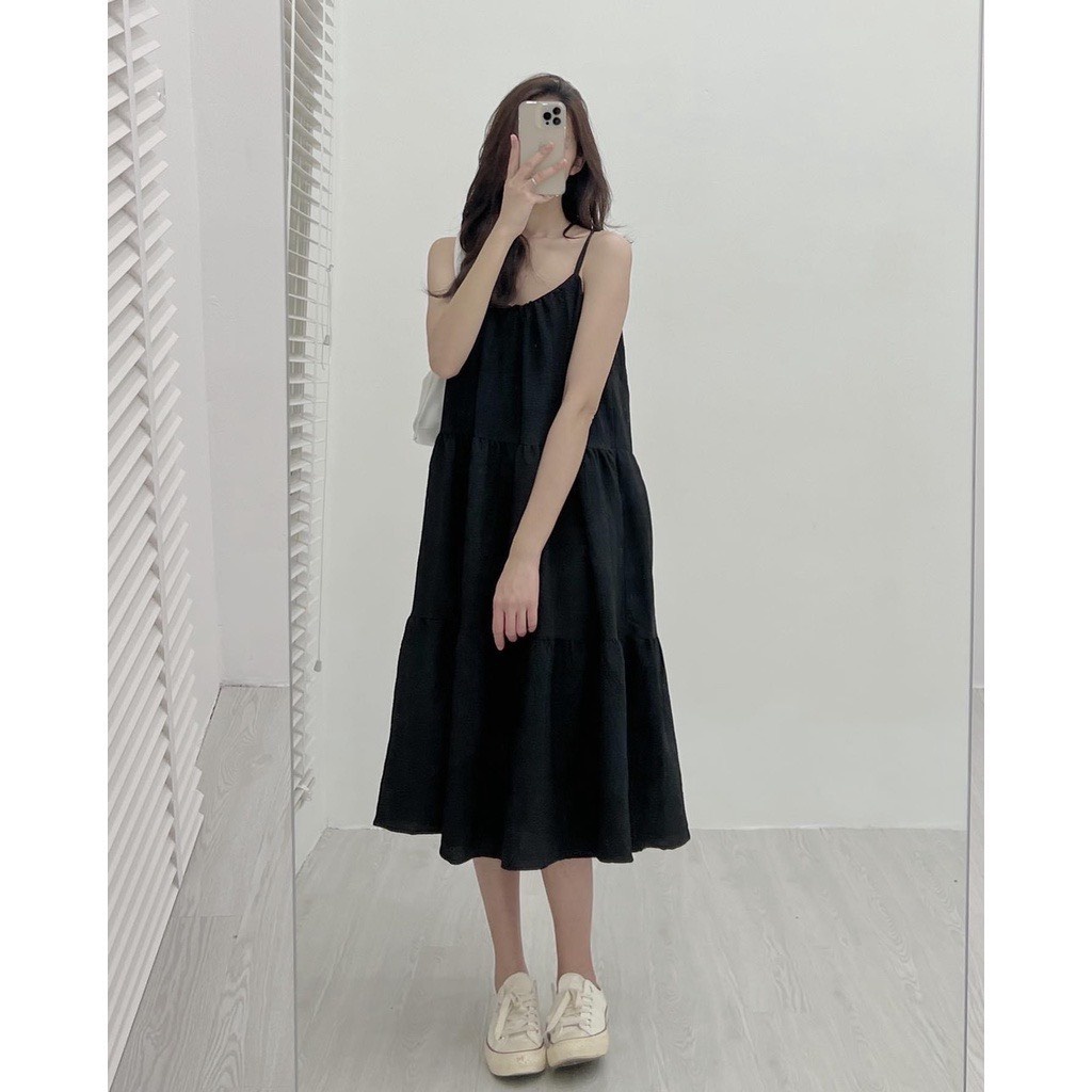 Váy maxi babydoll 3 tầng dáng xuông, váy đi biển vải đũi lụa đẹp MSP:LACO20