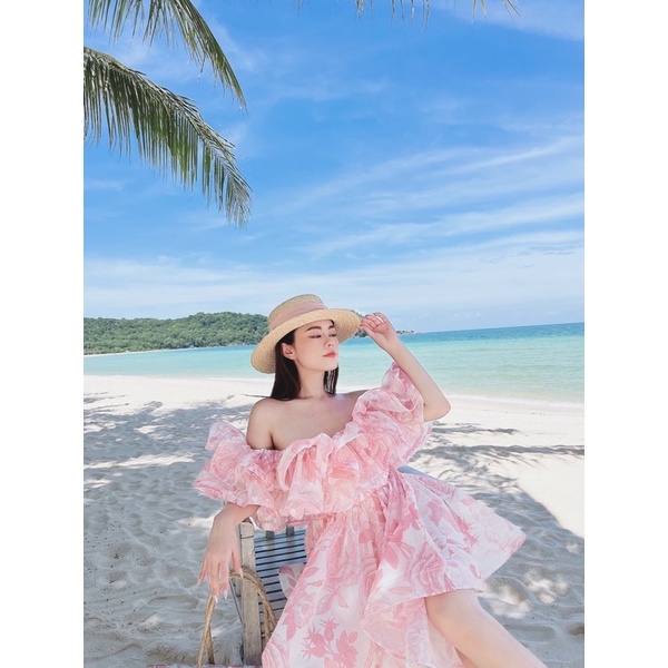 Đầm maxi bèo trễ vai đi biển First Love by LINN design