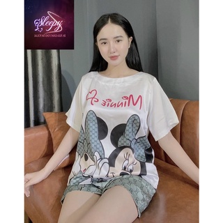 BỘ PYJAMA LỤA SATIN QUẦN ĐÙI CHUỘT MICKY  [CAO CẤP] [HÀNG ĐẸP CHUẨN]