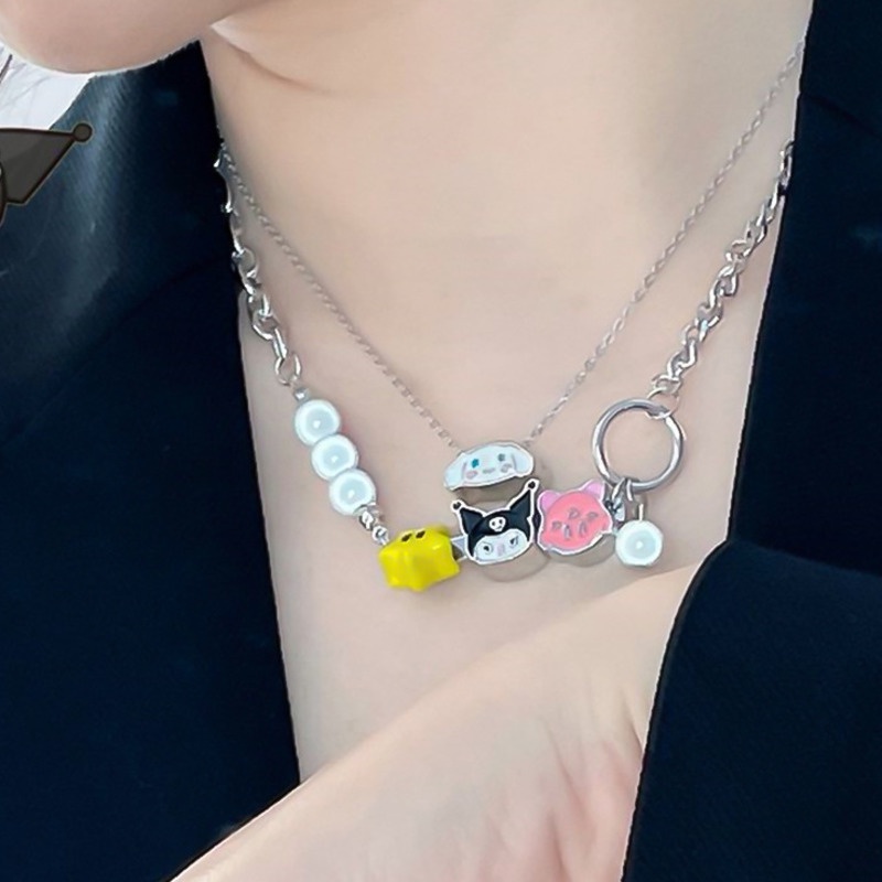 Vòng cổ Hai Lớp Đính Đá Ngọc Bích Phản Quang Lấp Lánh Hình Chú Chó Sành Điệu