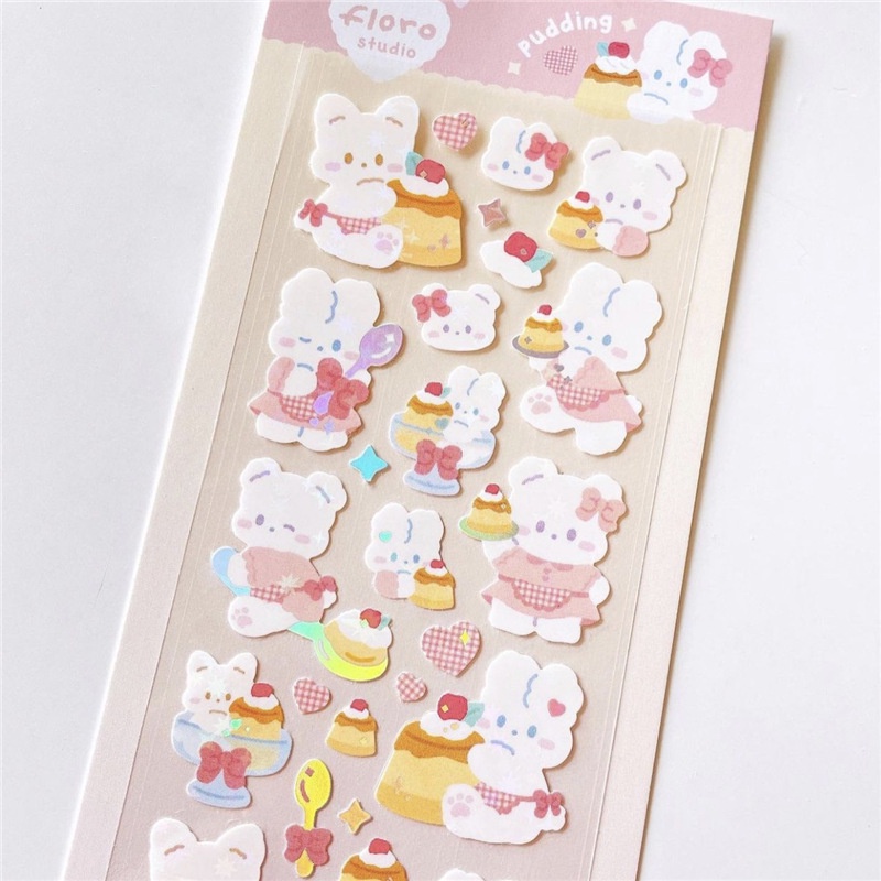 Tấm Sticker,miếng dán PVC chống nước trang trí Toploader, sổ tay họa tiết Thỏ đáng yêu
