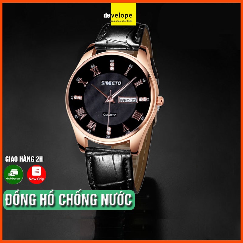 Đồng Hồ Nam Chính Hãng SMEETO, Dây Da, Có Lịch, Chống Nước Tốt, Tặng Hộp Đồng Hồ Và Pin Dự Phòng