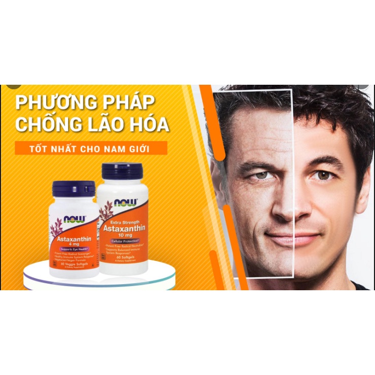 Viên NOW ASTAXANTHIN 10MG  Từ Tảo Biển Giảm Lão Hóa Đẹp Da Chống Oxy Gấp 6000x Vitamin C Tăng Sức Đề Kháng - USA