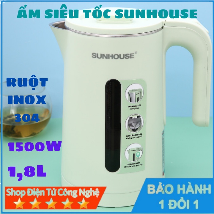 Ấm siêu tốc Sunhouse inox 2 lớp 1,8l, công suất 1500w SHD1353
