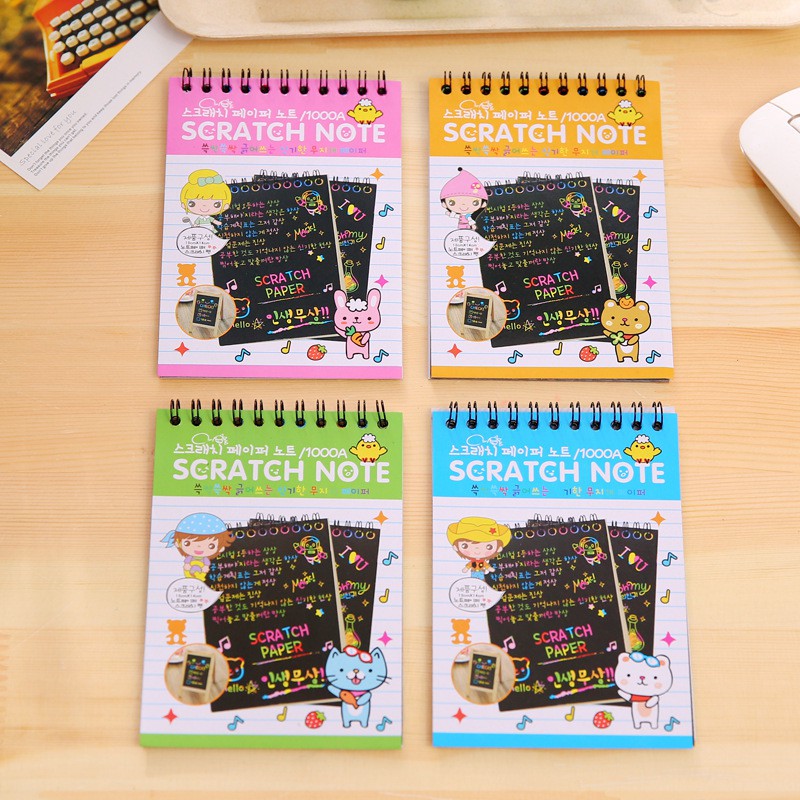 Sổ tay ma thuật Scratch Note nhiều sắc màu (10 tờ) (3 loại bé, vừa và to)