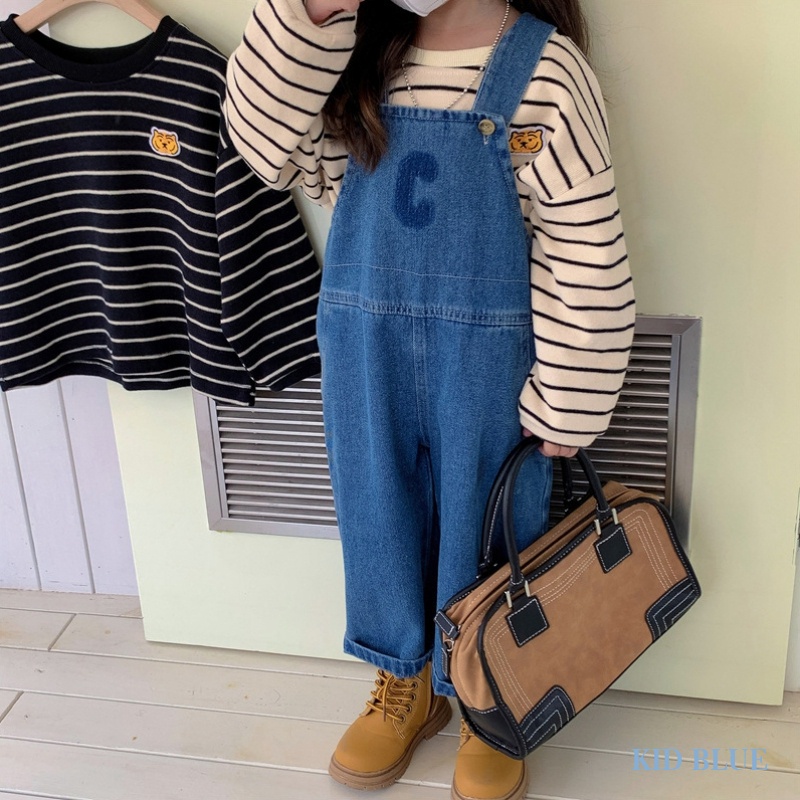 Quần Yếm Denim Dáng Rộng Thời Trang Mùa Thu Phong Cách Hàn Quốc Cho Bé Gái