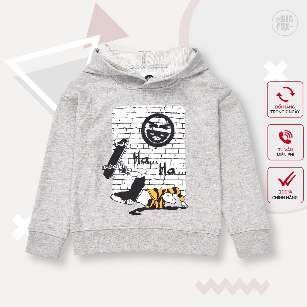 Áo khoác bé trai BIGFOX - MISS MEOW thu đông, áo nỉ cho bé dài tay có mũ hoodie size đại haha, cờ caro 22-40 kg