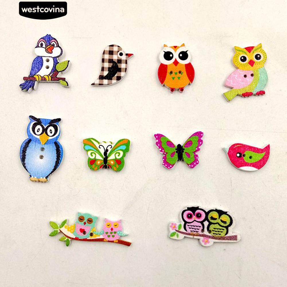Set 50 Nút Gỗ 2 Lỗ Hình Động Vật Hoạt Hình Tự Khâu Sáng Tạo