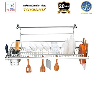 Kệ sóng chén treo tường 1 tầng TC1 Tovashu inox 304, giá để chén đũa cao cấp, kệ úp chén bát - BẢO HÀNH 20 NĂM