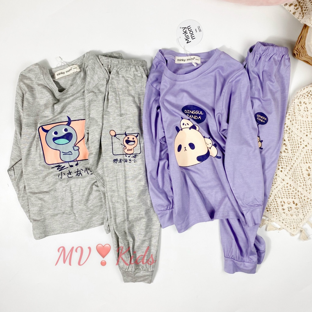 [SALE] Bộ Dài Tay Cho Bé Trai, Bé Gái Minky Mom Vải Thun Lạnh Khủng Long Đạp Xe, Đồ Bộ Cho Bé Mặc Nhà Thu Đông MKMTD2155