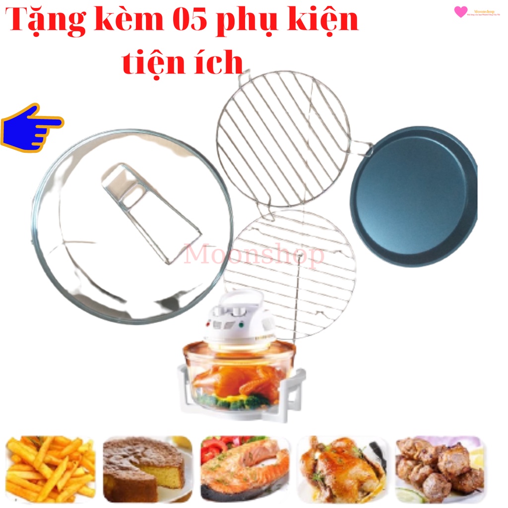 Lò thủy tinh, nồi chiên không dầu, lò nướng điện chất lượng Gali 1300w 17 lít bảo hành 1 năm tặng 5 phụ kiện Moon Store