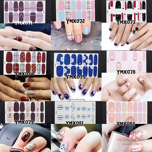 Sticker dán trang trí móng tay màu trơn/họa tiết sọc lưới vuông chống sốc dành cho bạn nữ