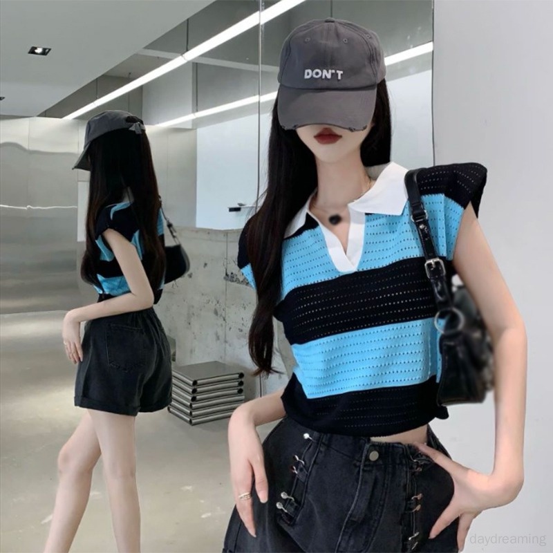 Áo Tank Top Dệt Kim Dáng Rộng Kẻ Sọc Thời Trang Mùa Hè Cho Nữ