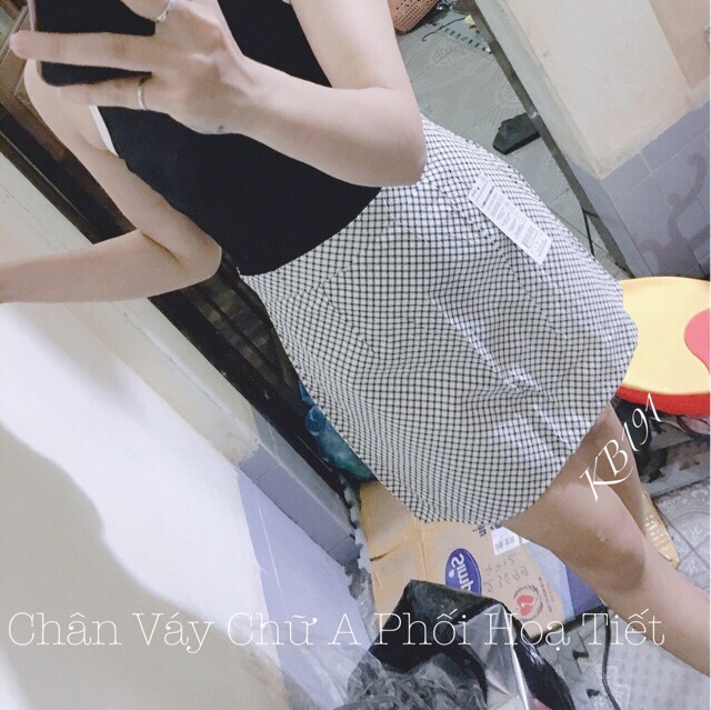Chân Váy Chữ A Cạp Cao Phối Hoạ Tiết - Có Quần Trong - CV01