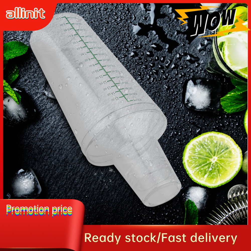 停售Allinit Bình lắc pha chế cocktail bằng nhựa trong suốt 500ml Bình lắc Shaker pha chế nhựa chia vạch đen 500ml nắp bình lắc Bình Lắc Shaker Nhựa