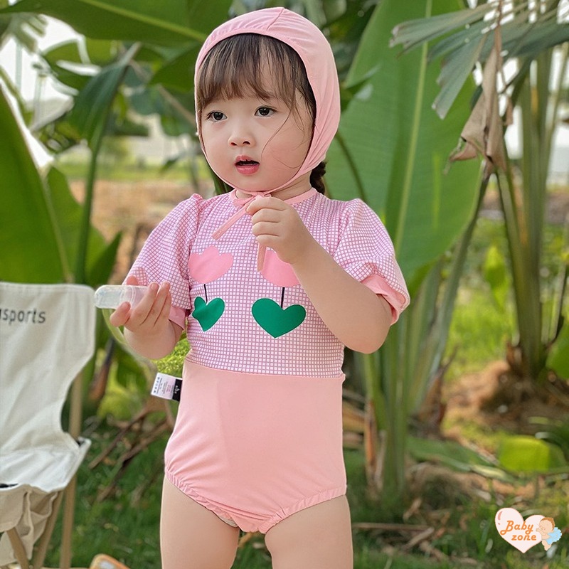Bộ Đồ Bơi Một Mảnh Cổ Tròn Tay Phồng Dễ Thương Cho Bé Gái
