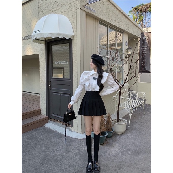 Set sơ mi cánh tiên + chân váy tennis phong cách ulzzang điệu đà cho bạn nữ