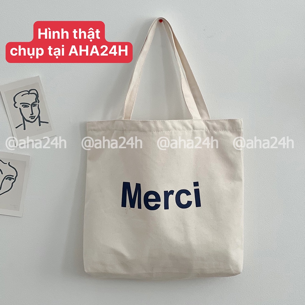 Túi tote vải Canvas phong cách đi học đi chơi hàn quốc giá rẻ in Merci AH1601