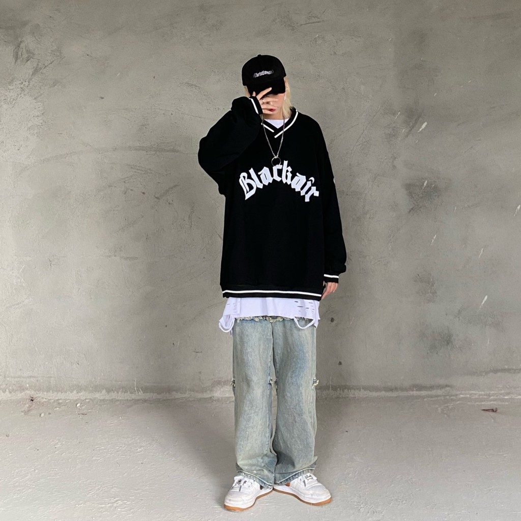 ÁO SWEATER NỈ BLACKAIR CỔ V VIỀN CỔ UNISEX VÀNG XANH ĐEN - ÁO NỈ TÀU BLACK AIR NAM NỮ ULZZANG THU ĐÔNG 2020 | BigBuy360 - bigbuy360.vn