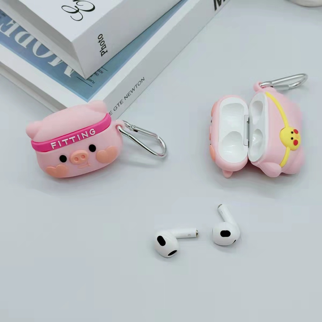 Vỏ Bảo Vệ Hộp Sạc Tai Nghe bluetooth Không Dây Airpods 3/1/2 pro Bằng Silicon Mềm Hình Chú Heo 3D Dễ Thương