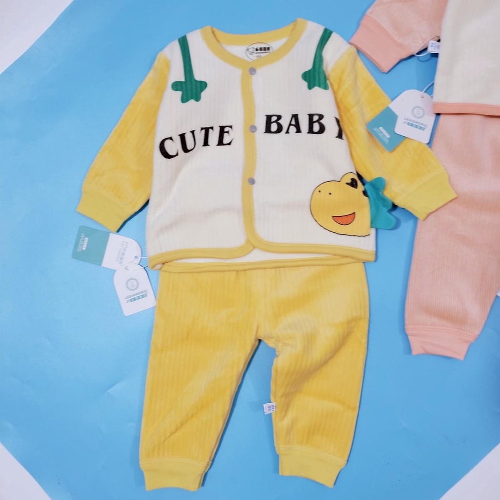 1006 Bộ sơ sinh cài giữa nhung lót lông mịn mềm hàng quảng châu loại 1 cho bé (3-8kg)