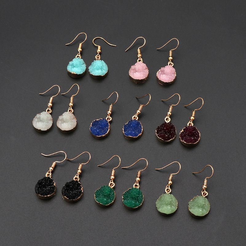 Bông tai dạng móc mặt hình tròn đính đá pha lê thời trang tự nhiên