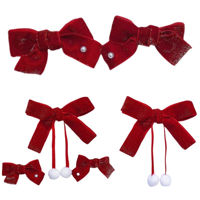 Kẹp Tóc Nơ Vải Nhung Đính Ngọc Trai Nhân Tạo Thời Trang