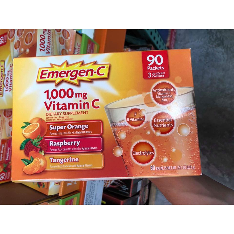 [MỸ] HỘP 90 GÓI C SỦI HƯƠNG TRÁI CÂY EMERGEN-C VITAMIN C 1000 MG