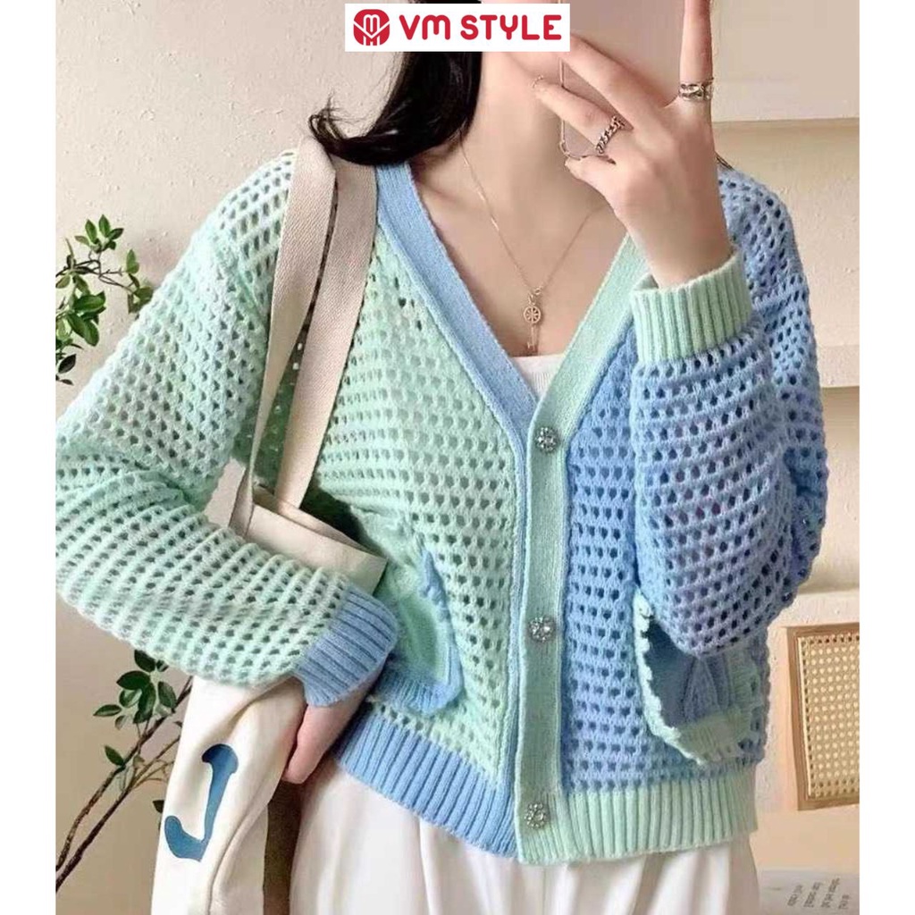 Áo len nữ VMSTYLE tay dài len mốc phối màu 2 túi hộp thời trang ulzzang - ALU00090
