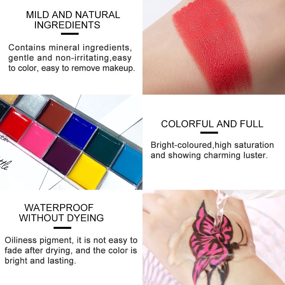 Set 3 món / bảng 12 màu vẽ trên cơ thể và khuôn mặt + bộ 6 cái cọ vẽ + bộ lông mi 3D làm thủ công | BigBuy360 - bigbuy360.vn