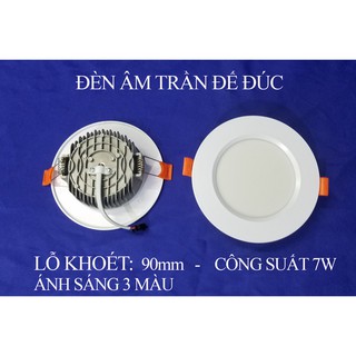[XLED] Đèn âm trần đế đúc nhôm, liền khối, 7w - 3 màu - viền trơn