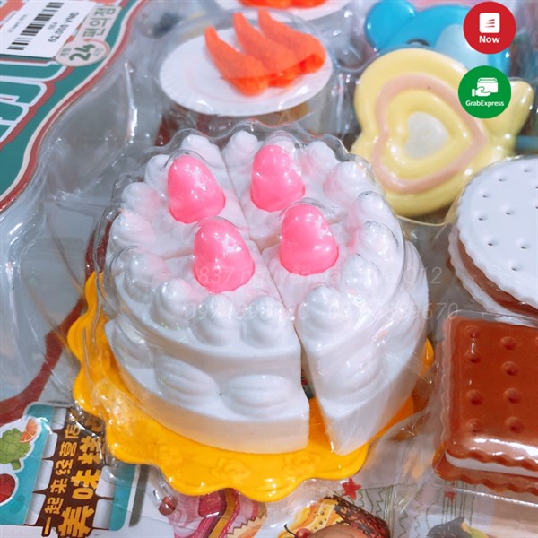 Vỉ đồ chơi bán hàng, cắt thái bánh sinh nhật, bánh kem kèm máy tính tiền siêu thị kèm xe đẩy y hình 664