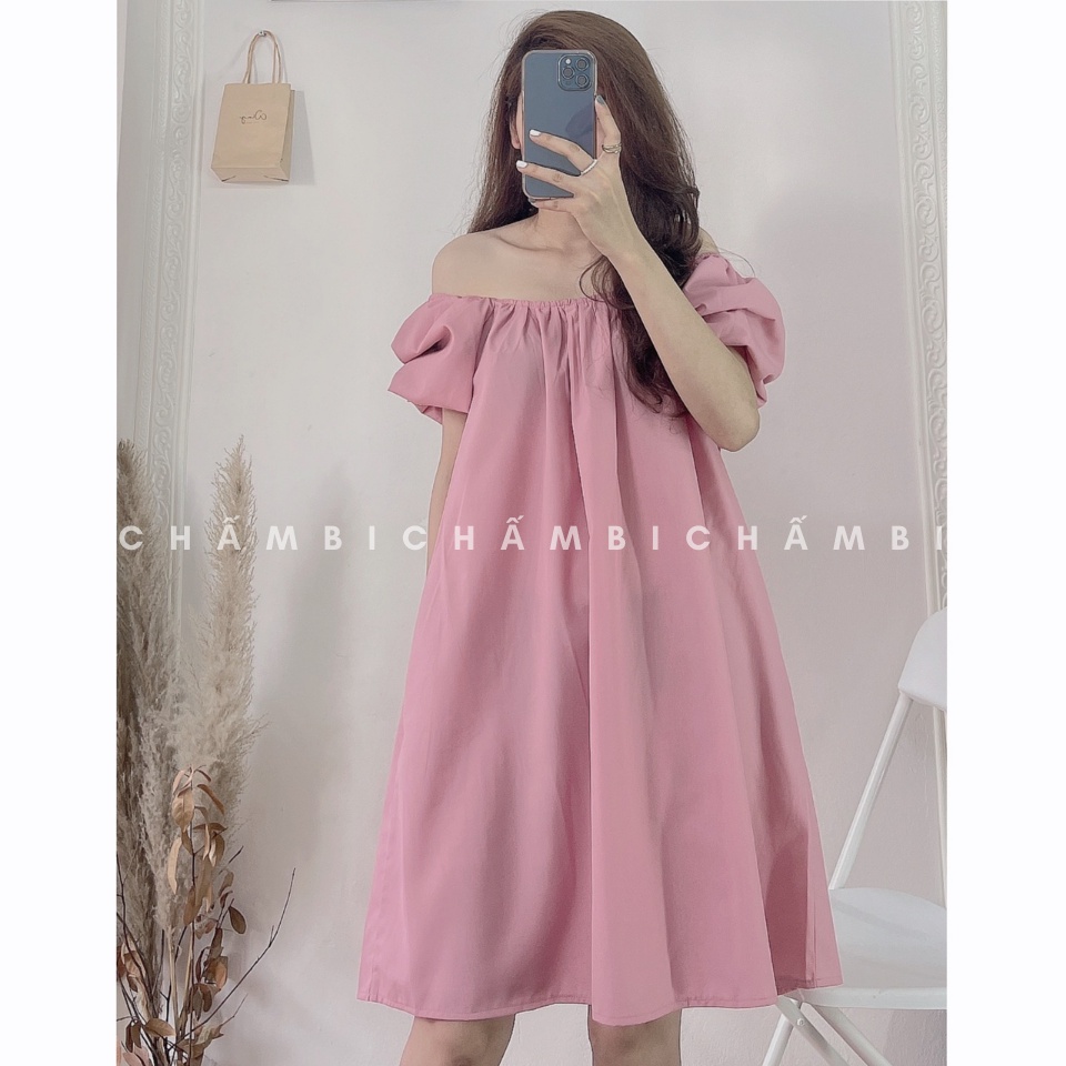 Váy kiểu Hàn Quốc V.083, Váy babydoll dáng ngắn cổ vuông tay bồng buộc nơ lưng hai màu đen hồng | BigBuy360 - bigbuy360.vn
