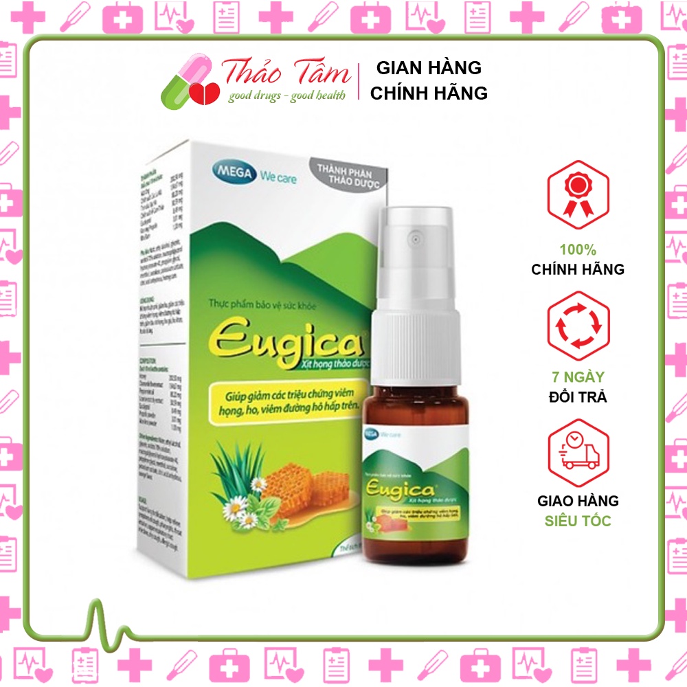 Xịt họng thảo dược Eugica giảm ho, giảm đau rát họng Hỗ trợ nhuận phế Dung tích 10ml