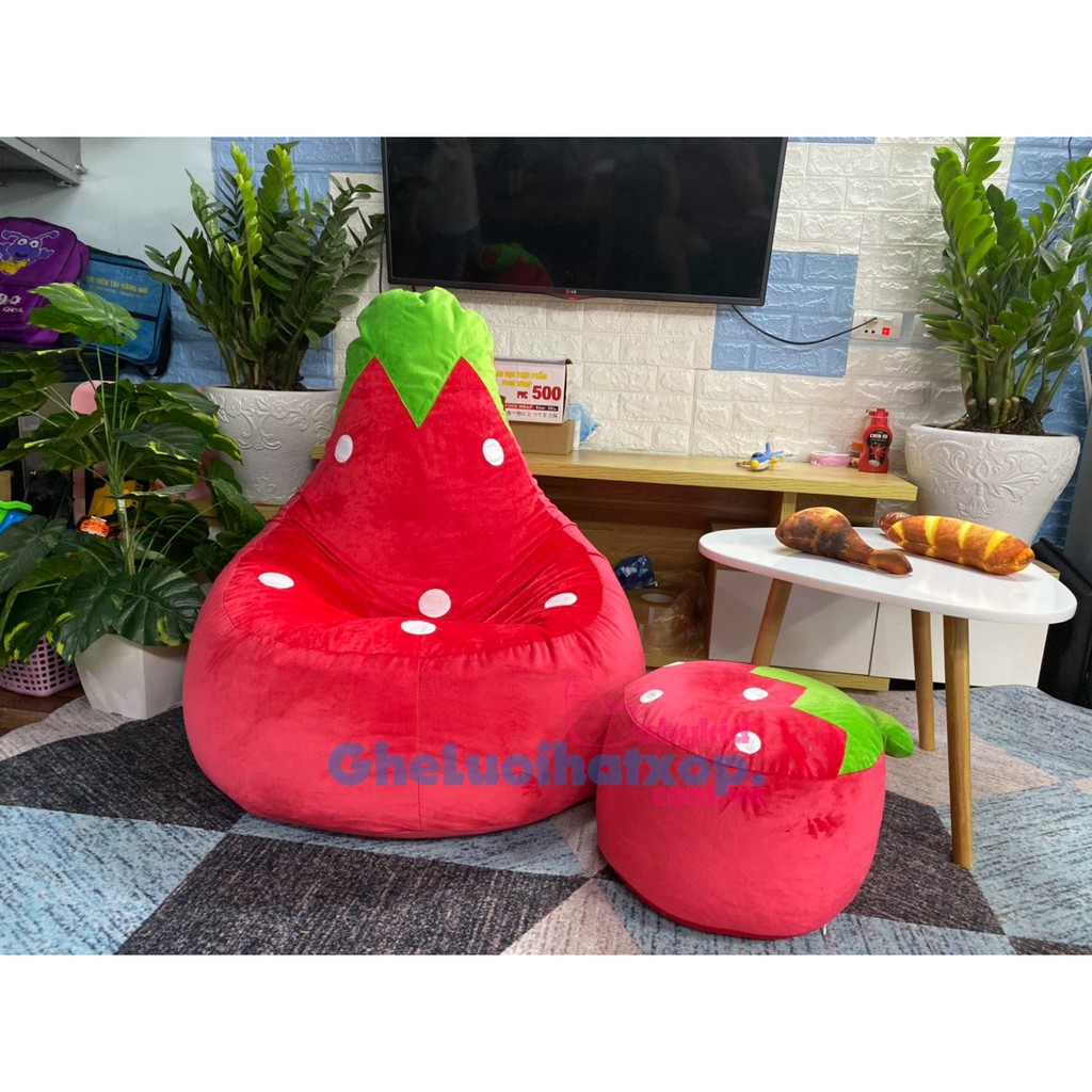 Ghế lười hạt xốp vải nhung hình giọt nước, mịn, mát, hoạ tiết đáng yêu, size ngoại cỡ đã có vỏ ghế + hạt xốp đầy đủ