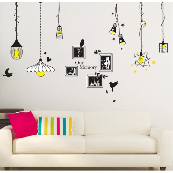 Decal trang trí bóng đèn dây One Memory (7 bóng 4 khung ảnh )