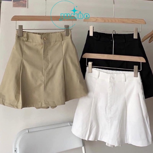 Chân váy Jumbo nữ lưng thun giả váy chất vải thô KaKi có lót quần bên trong thời trang Hàn Quốc Q01
