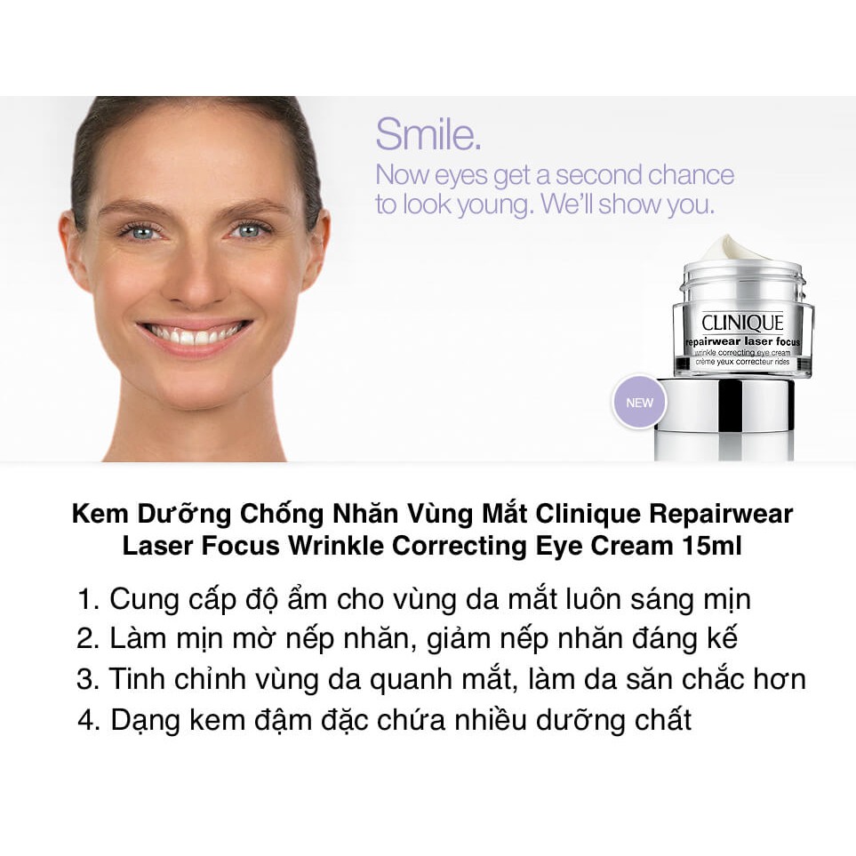 Kem Dưỡng Chống Nhăn Vùng Mắt Clinique Repairwear Laser Focus Wrinkle Correcting Eye Cream 15ml