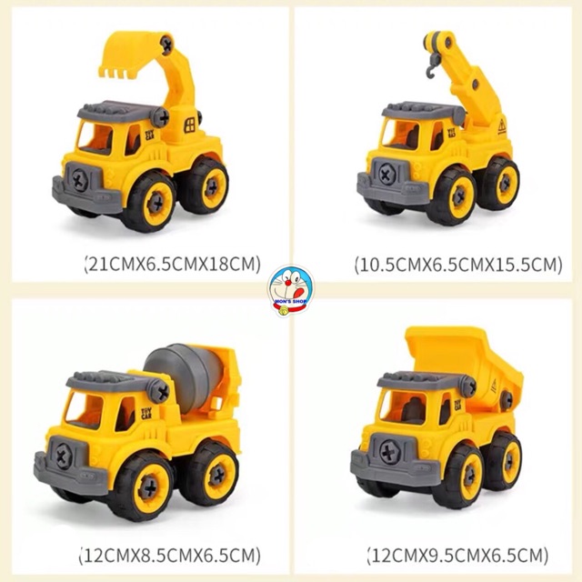 Set 4 xe công trình dạng đồ chơi lắp ráp, bằng nhựa, siêu đẹp