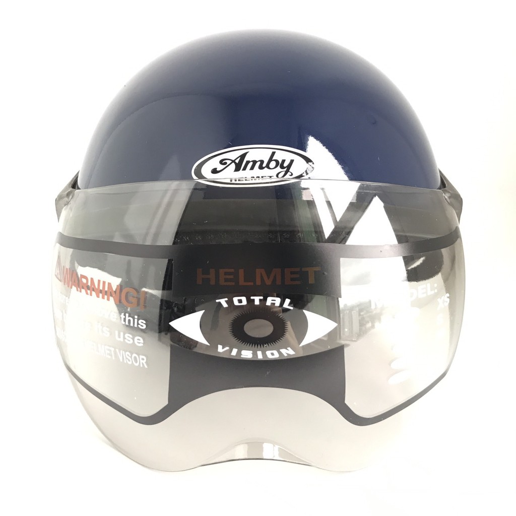 Mũ bảo hiểm nửa đầu cao cấp - Kính trắng trong - Amby Helmet - Xanh than bóng - Vòng đầu 56-58cm - Bảo hành 12 tháng