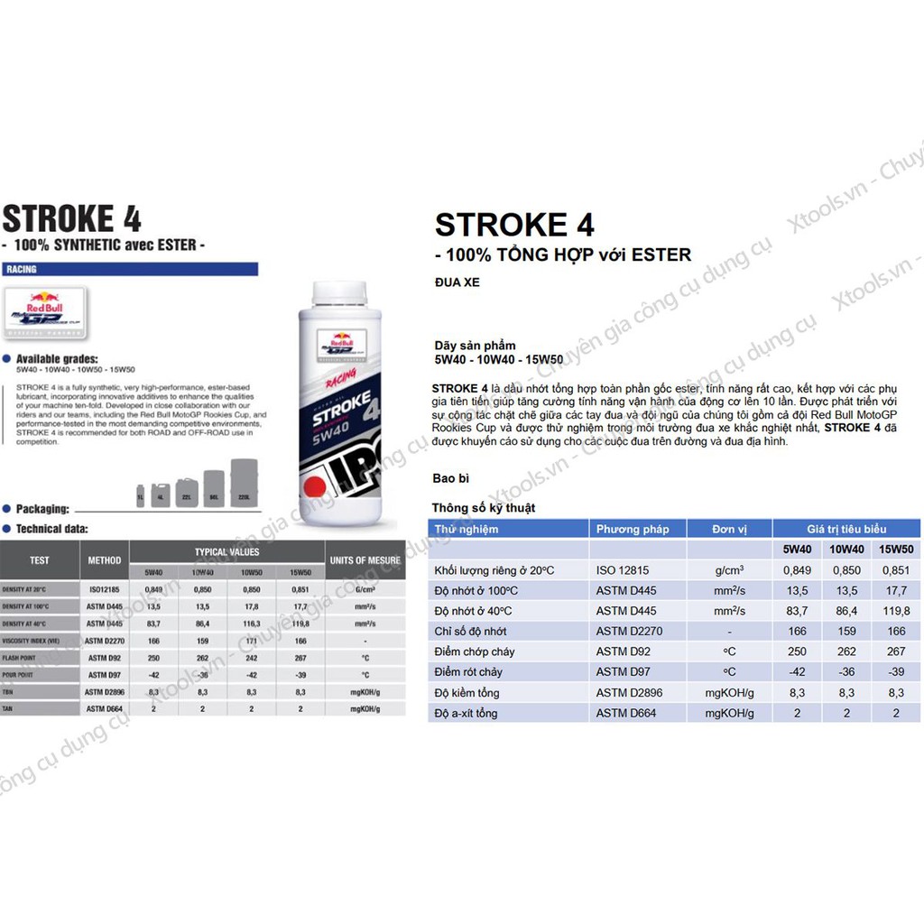 Nhớt xe máy 4t cao cấp IPONE STROKE 4 10W40 1L nhập khẩu PHÁP tổng hợp toàn phần cho xe số, côn tay, moto phân khối lớn