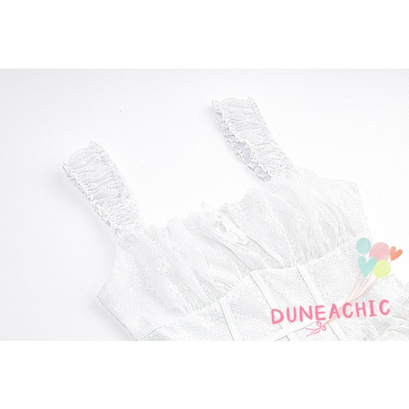 Đầm Hai Dây Cổ Vuông Phối Ren Hở Lưng Ngọt Ngào Cho Nữ