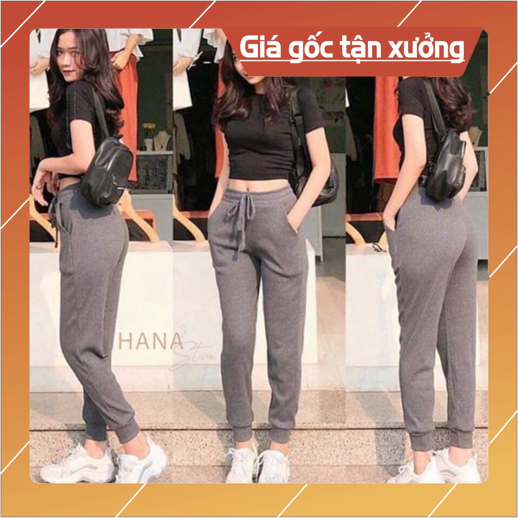 Quần jogger nỉ thun tăm nữ bo gấu mặc nhà đi chơi; Quần dài nỉ thun thu đông nữ, jogger thun nỉ nữ bo gấu