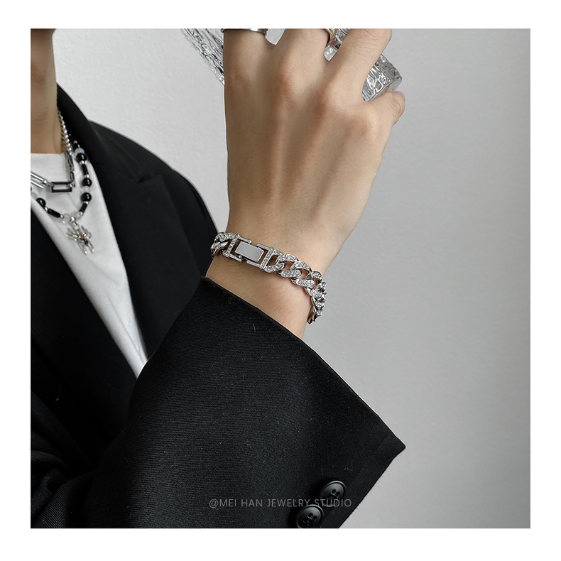 Vòng đeo tay 19a1448 đính đá toàn bộ phù hợp với phong cách thời trang hip hop cho nam và nữ
