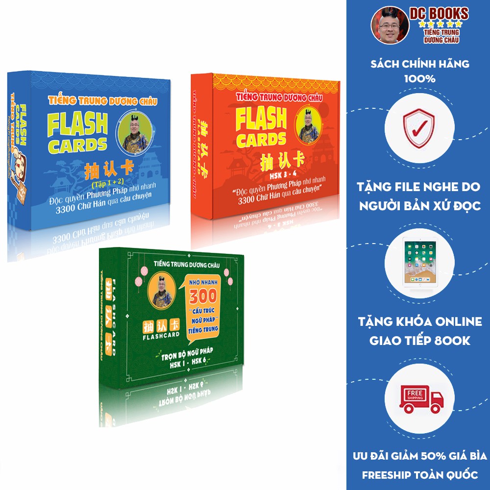 Combo Flashcard Từ Vựng Tiếng Trung 1234 Và Flashcard Ngữ Pháp - Phạm Dương Châu