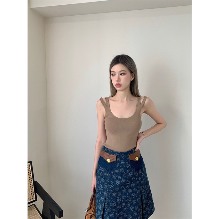 DUNEA Áo Tank Top Dệt Kim + Áo Khoác Cardigan Thời Trang Vintage Hàn Quốc Cho Nữ